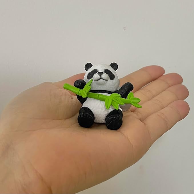 4 Pack Panda Car Decoration, Fish Tank Decorations, Cute Lively Panda Aquarium Decoration, Animal Fish Tank Display Decor, Bamboo Ornament Artificial Resin Accessories. (Set 2)