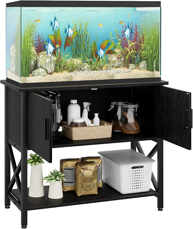 APPOLYN 40-50 Gallon Aquarium Stand, Fish Tank Stand with Cabinet Storage, Fish Tank Accessories Storage, Metal Turtle Reptile Tank Stand, 36.6" L*18.9" W Tabletop, Black