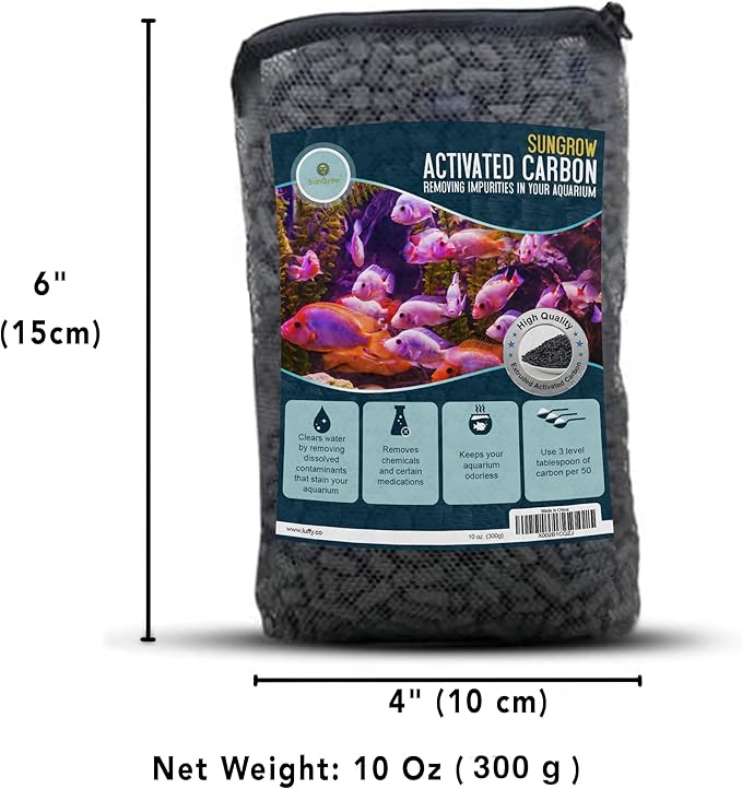 SunGrow 10 oz (300g) Activated Carbon, for Cat Litter Box Deodorizer, Remove Urine Odor, Filter Media Large Pellets for Filtration, Saltwater & Freshwater Fish Aquariums, Air Purifier