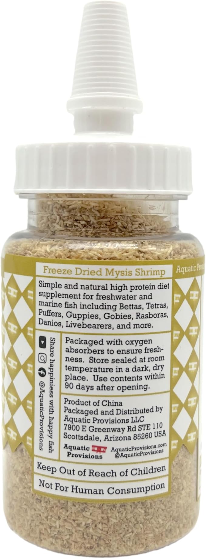 Aquatic Provisions Mini Mysis Freeze Dried Fine Mysis Shrimp 0.6 oz, Floating Loose Fish Food for Freshwater and Marine Aquarium Fish