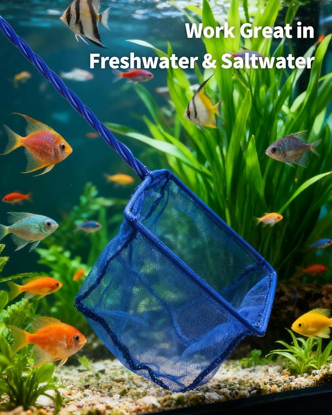 Pawfly 5''/6'' Fish Net for Fish Tank, Aquarium Net with Braided Metal Handle and Nylon Mesh, Small Fish Net Minnow Net for Pond Freshwater and Saltwater