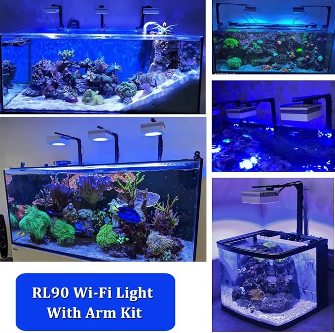 PopBloom RL90 Full Spectrum Reef Light WiFi Marine Reef LED Aquarium Light Saltwater Aquarium Fish Tank Lamp (100W WiFi Black)