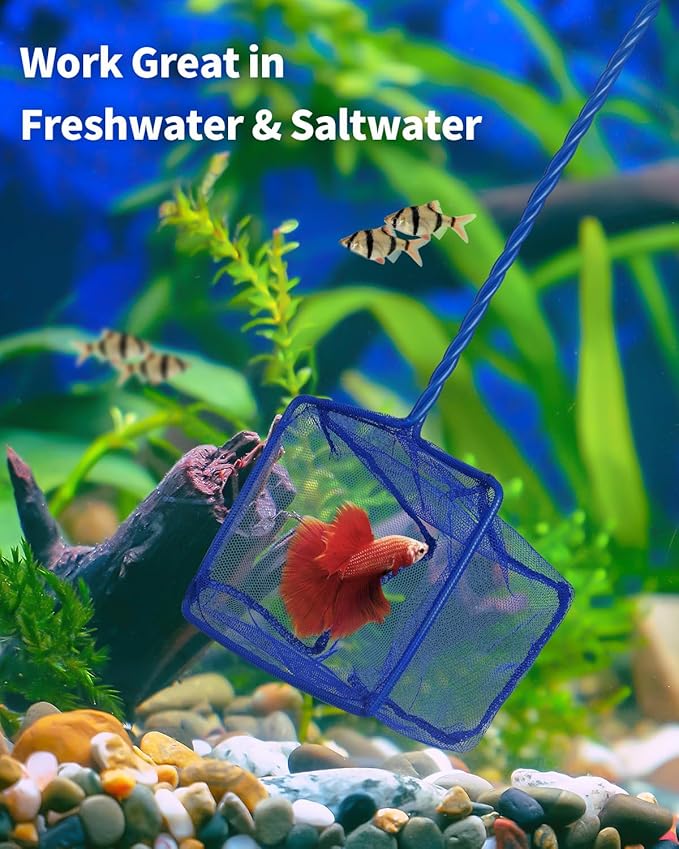 Pawfly 5''/6'' Fish Net for Fish Tank, Aquarium Net with Braided Metal Handle and Nylon Mesh, Small Fish Net Minnow Net for Pond Freshwater and Saltwater