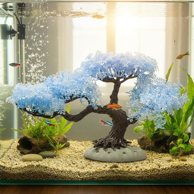 Sanfly Artificial Aquarium Plants, Fake Aquarium Aquatic Plant Cherry Blossom Aquarium Fish Tank Simulation Aquatic Aquarium Tank Accessories