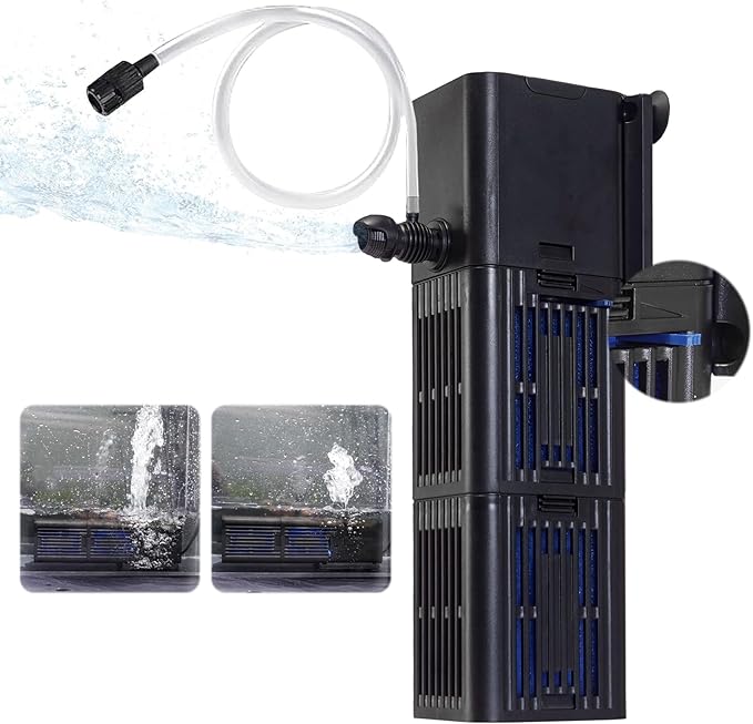 Aquarium Filter Water Flow Adjustable for 20-40 Gallon Fish Turtle Tank 132GPH 4in1 Biochemical Filtration Powerful Submersible Internal Pumps & Filters Keep Freshwater Saltwater Crystal Clear Small