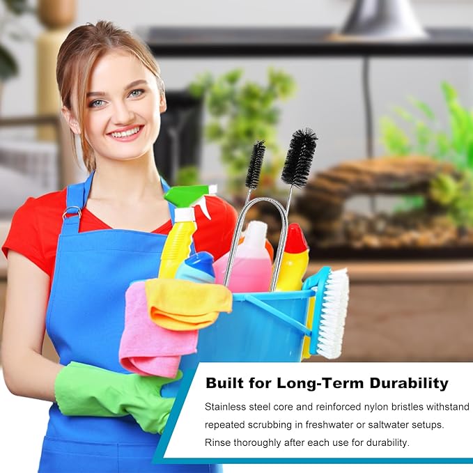 2-Pack Flexible Dual-Ended Aquarium & Kitchen Tube Brush – Stainless Steel Core with Durable Black Plastic, 61-Inch Long Cleaning Tool for Hoses, Pumps, and Narrow Pipes(Black)