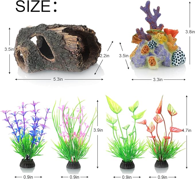 Fish Tank Decoration Ornaments, Resin Hollow Tree Trunk, Coral Reef Simulation Decorations with Plants, 3D Aquascape Aquarium Decor
