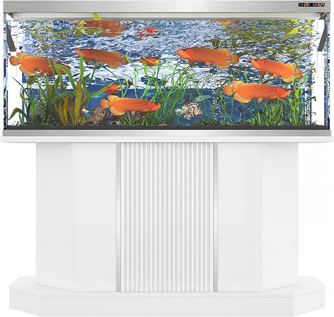 Modern 55-75 Gallon Fish Tank Stand with Power Outlet (4 AC 2 USB Ports), Heavy Duty Aquarium Stand with Cabinet Storage for Fish Tank, Turtle Tank, Reptile Terrarium, 880LBS Capacity, White