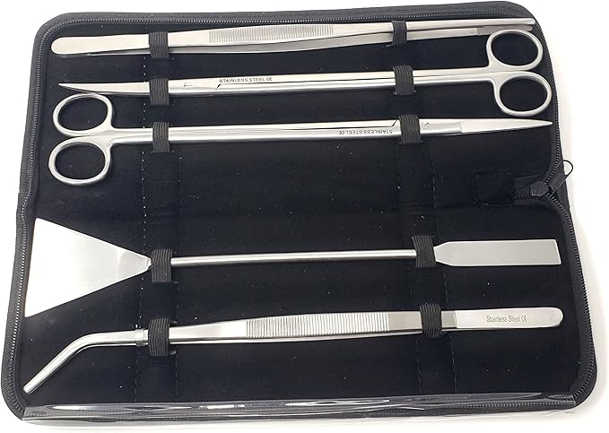 A2Z-Aquascaping Maintenance Tools Accessories,Anti-Rust Stainless Steel Tweezers Scissors Spatula for Aquarium Tank Clean, Fish Tank, Bonsai, Algae Scrapers (Set of 5 Pcs in A Case)