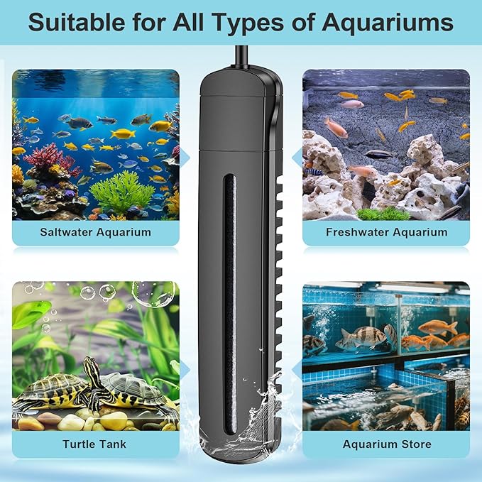 HiTauing Aquarium Heater, 100W/200W/300W/500W Fish Tank Heater with Upgraded LED Large Display, Up/Down Control Buttons and Intelligent Leaving Water Automatic Power-Off for Saltwater and Freshwater