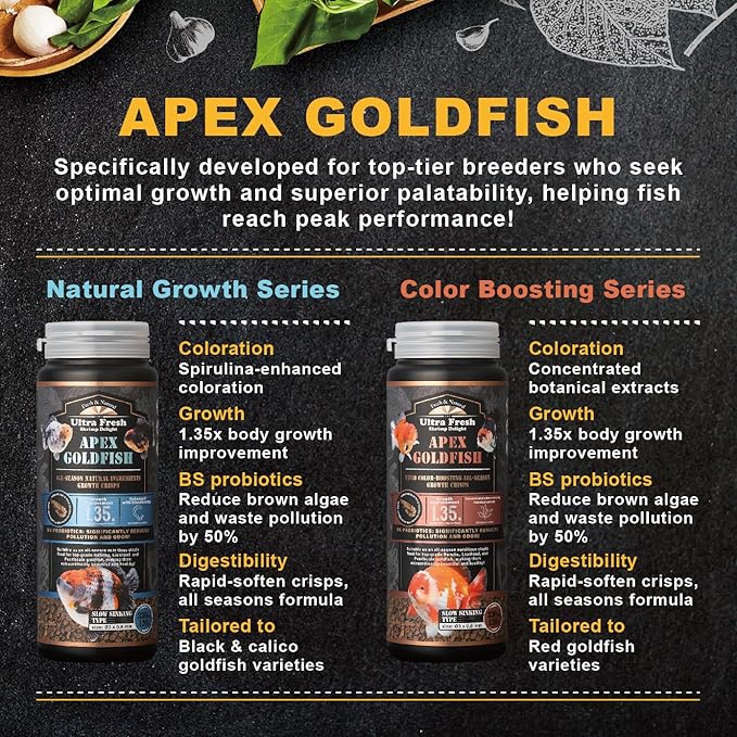 Ultra Fresh Apex Goldfish Color Boosting Crisps, Color Boosting Premium All Natural Ingredients Goldfish Fish Food, Slow Sinking, 15 oz