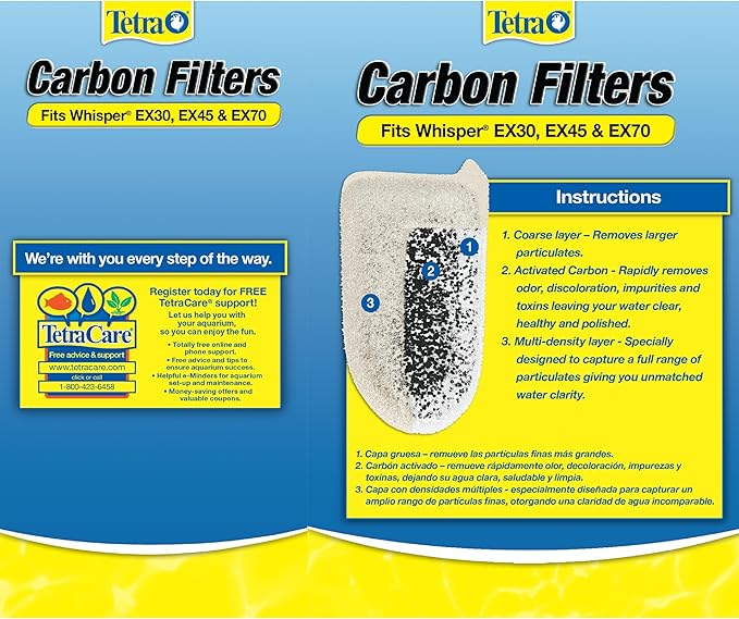 Tetra Whisper EX Carbon Large Round Filter Cartridges, 4 Count, Fits Tetra Whisper EX 30, 45, 70 Fish Tank Filters
