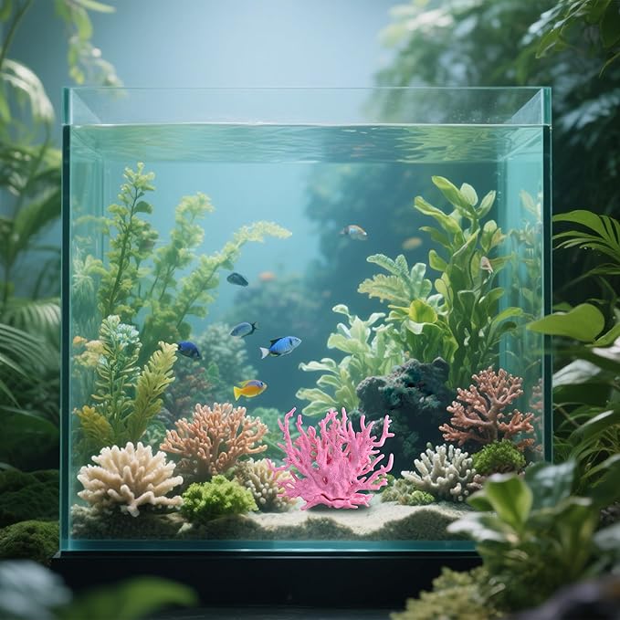 Artificial Aquarium Plant Ornament Decor Plastic Coral Reef Fish Tank Decoration Pink