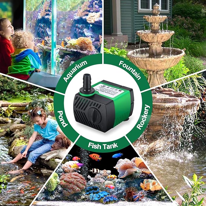 CWKJ 80GPH Submersible Water Pump, 4W 300L/H, 4.9ft Tubing (1/3-Inch ID), 3 Nozzles for Aquarium, Pond, Fish Tank, Hydroponics