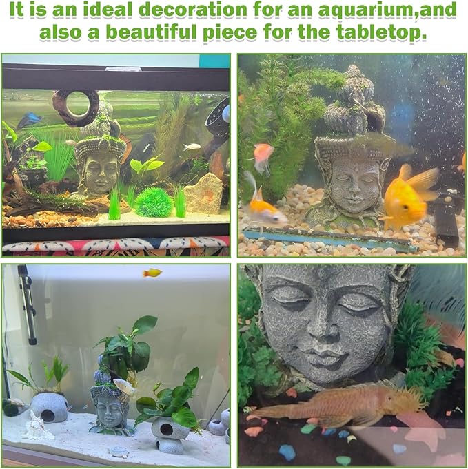 Hamiledyi Buddha Head Statue Aquarium Decorations Resin Fish Hideout Betta Cave for Large Fish Tank Ornaments Betta Sleep Rest Hide Play Breed(Large Size)