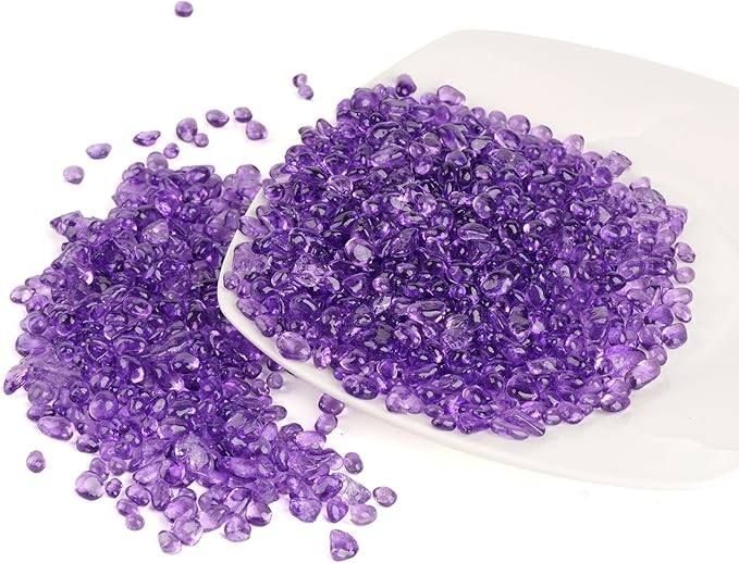 Glass Stones, 1Lb/460g Irregular Sea Glass Dercorative Rocks Non-Toxic Artificial Crystal Pebbles for Aquarium Decoration/Vase Filler/Table Scatter/Handcraft/Jewelry Making/Gems Display, Purple