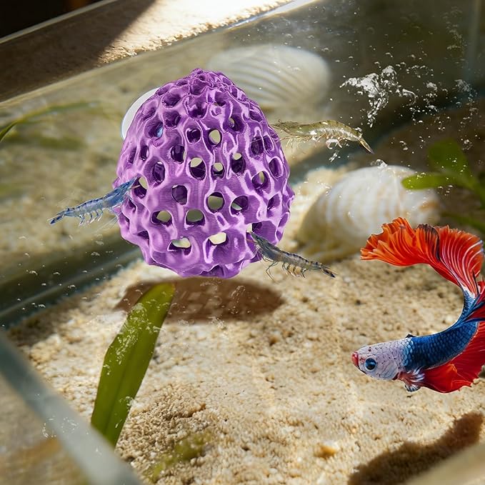 Shrimp Dome Hide, Shrimp Hides for Aquarium, Betta Fish Hideout with Suction Cup, Betta Habitat Tank Ornament Accessories, Aquarium Decor for Small Fish Guppy Hiding Resting (Purple)
