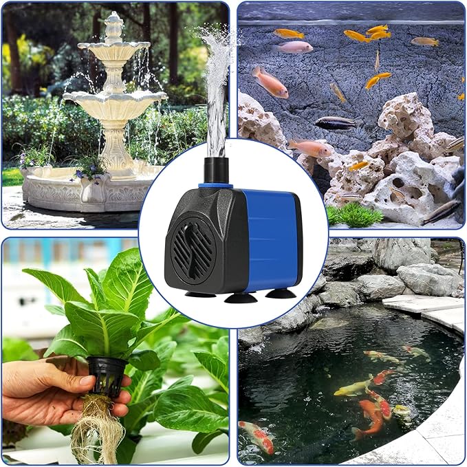 AQUANEAT Small Fountain Pump, 160 GPH Submersible Water Pump for Aquarium Fish Tank, Outdoor Water Fountain, Hydroponics, Pond Filter Pump