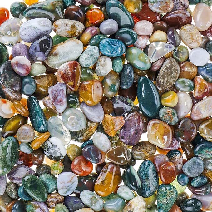 Colorful Agate 1lb Crystal Polished Tumbled Stones Irregular Shaped Crystal Chips Bulk Natural Gemstone Aquarium Gravel Rocks Vase Filler Fish Tank Gravel Home Decoration (Ocean Jasper)