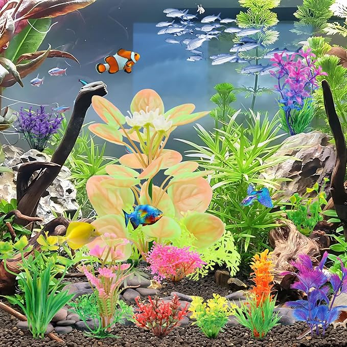 QUOZUO Fish Tank Accessories Aquarium Decorations Plastic Plants, 11cs Small Goldfish Turtle Tank Decorations Artificial Plants, Aquarium Decor Colorful Grass Plant