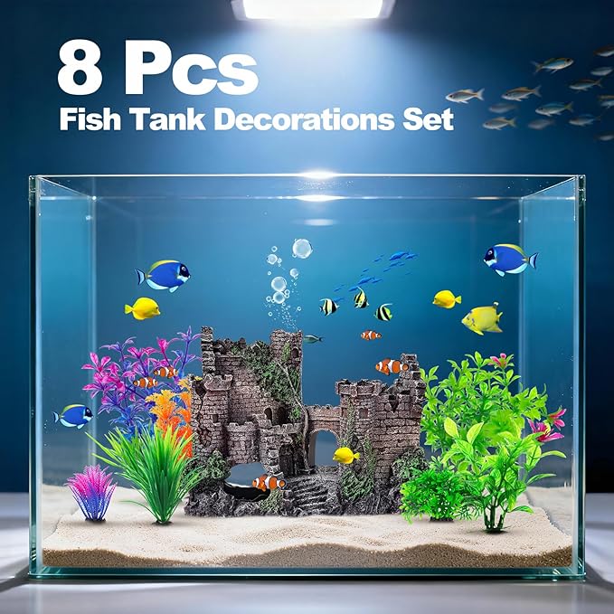 CousDUoBe Aquarium Decor Castle Fish Tank Bubbler Set Aquarium Plants for Aquatic Pets to Breed Play and Rest Fish Decorations for Tank