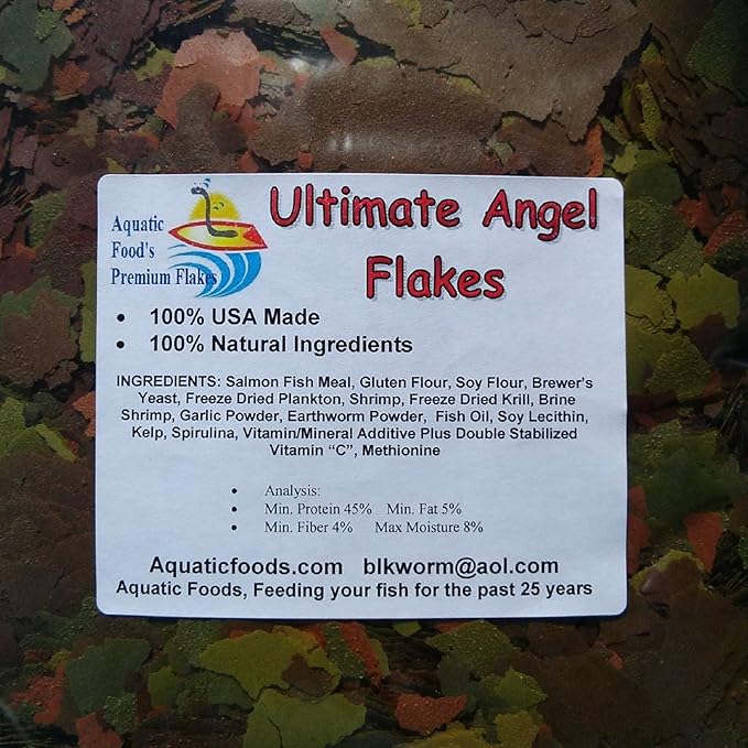 The Ultimate Angel Fish & Cichlid Flake with Krill, Shrimp for All Cichlids and All Community Tropical Fish...AF Flakes..1/4-lb