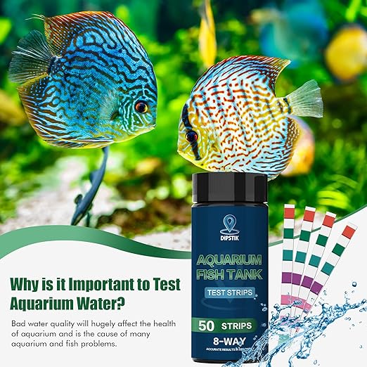 Aquarium Ammonia Test Strips, 8-Way Aquarium Test Kit for Freshwater Saltwater,50 Strips Fish Tank Pond Test Strips,Test Nitrate, Nitrite, Chlorine,Hardness,Alkalinity, Carbonate, Ph