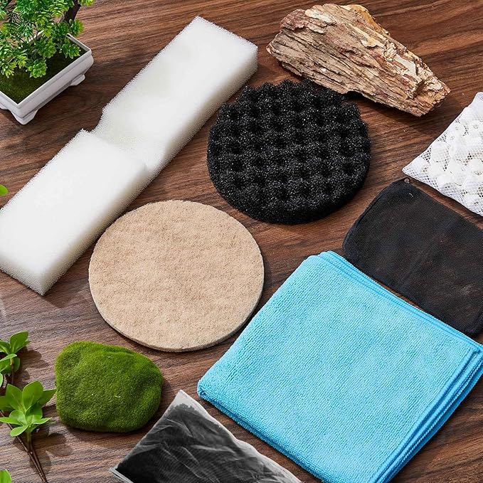 Threlaco 28 Pcs Aquarium Media Kit Compatible with Fluval Fx4/ Fx5/ Fx6 Filter, Carbon Foam Pad, Ammonia Remover Pads, Activated Carbon, Foam Block, Silicone Lube, Towels, Ceramic Ring, Mesh Bag