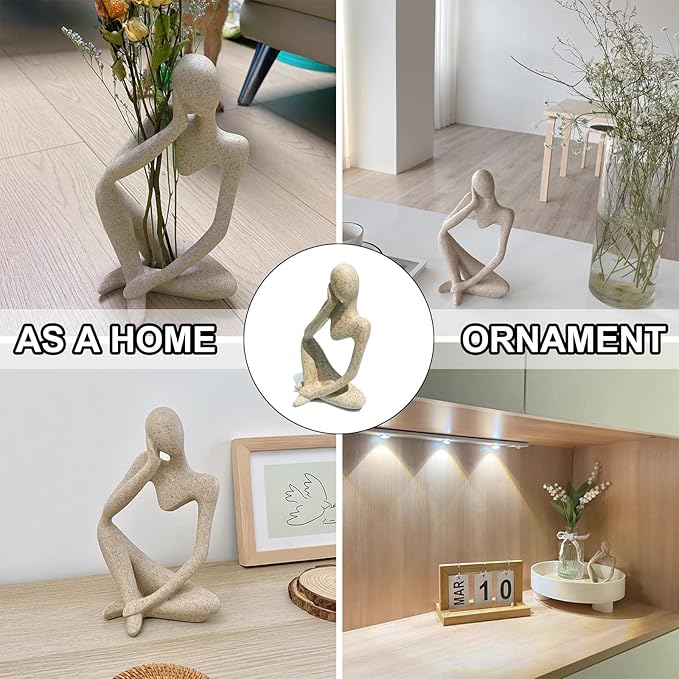 Sandstone Meditating Statue Fish Tank Decorations Betta Fish Aquarium Ornaments Small Thinker Statue Decorative Accessories for Underwater Landscaping Home Garden Décor