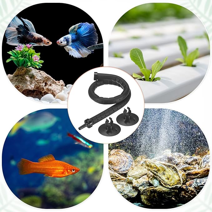 M METERXITY Air Stone for Aquarium Fish Tank, 11.81 Inch Rubber Pipe Bubble Diffuser with Suction Cup for Hydroponics/Aquaculture, Oxygen Diffuser Bar Bubble Wall Decorations