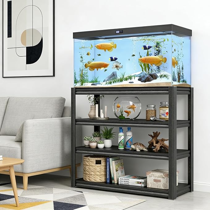 PRESTELION Aquarium Stand Fish Tank Stand 1600LBS Heavy Duty Metal Shelving Adjustable Storage Shelves Display Shelves Utility Shelf for Turtle Tank, Reptile Terrarium, 54" H×35.4" W×15.7" D, Black