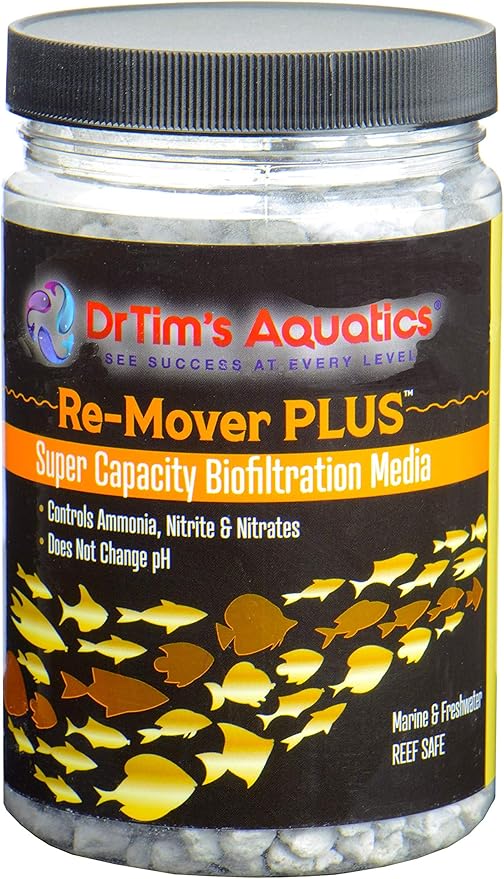 DrTim's Aquatics Re-Mover Plus Fish Filter Media for Reef, Nano, Sea Horse Aquaria – Eliminates Fish Tank Organics, Ammonia, Nitrite, Organics – Eco-Friendly Purifier – for 200 Gal, 32 oz