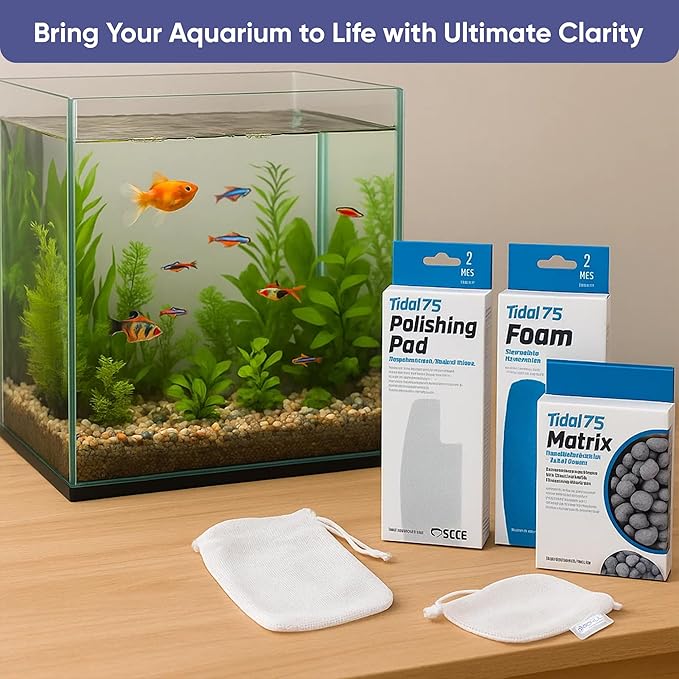 Tidal 75 Filter Maintenance and Replacement Filter Media Kit, Including Gokul Brands Aquarium Filter Media Bags (Tidal 75 Polishing Pads, Foam Filter Sponge, Matrix Bio Media)