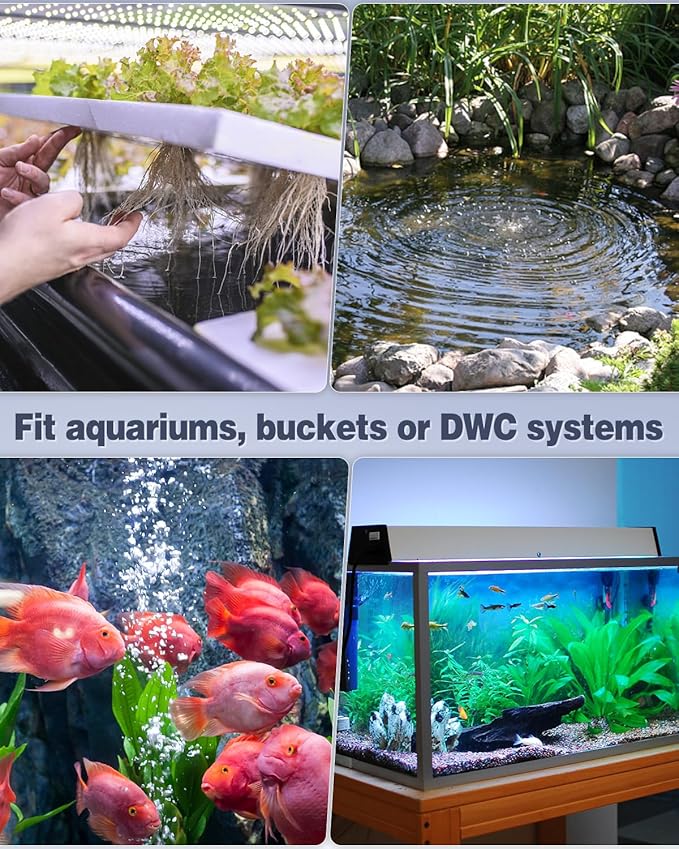 Pawfly 50 GPH Aquarium Air Pump for 10-60 Gallon Fish Tanks Dual Outlet Adjustable Ultra Quiet Aerator Pump with Airline Tubing, Air Stones Connectors, Check Valves and Nano Bio Sponge Filter