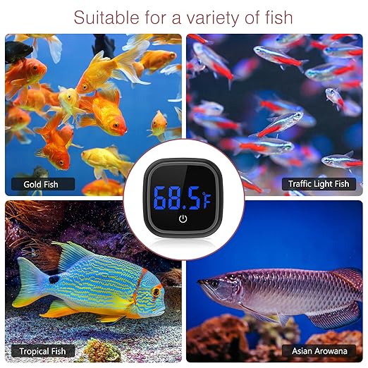 LOFICOPER LED Digital Aquarium Thermometer, Stick-on Fish Tank Thermometer with Built-in Battery, for Fish, Axolotl, Turtle, Reptiles
