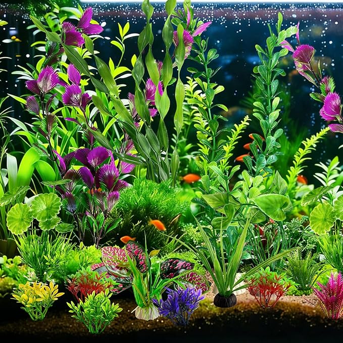 Promising Aquarium Decor Plastic Plants, Fish Tank Accessories, Artificial Aquarium Plants Kit, 22 Pieces