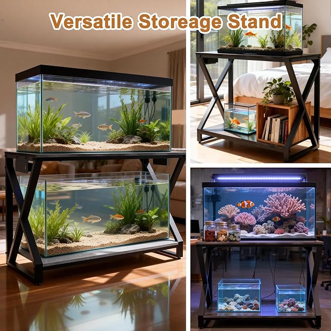 fishkeeper Heavy Duty Metal 50 Gallon Aquarium Stand with Charging Station, 2-Tier Storage Shelves with USB Ports and Outlets, 720LBS High Load Capacity Fish Tank Stand for Reptile/Turtle/Breeder Tank Stand