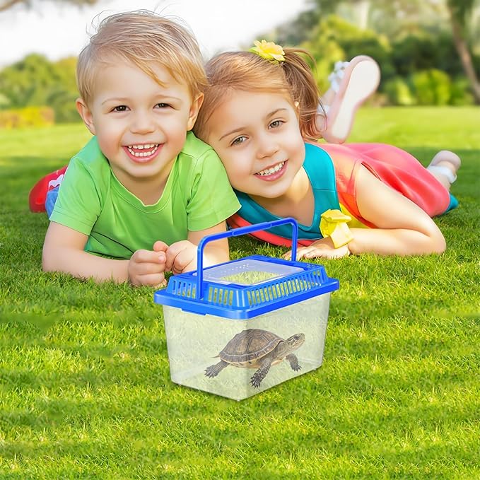 SEWACC Turtle Carrier Fish Tank with Lid Portable Turtle Aquarium Carrying Tank Clear Plastic Storage Box for Home Use