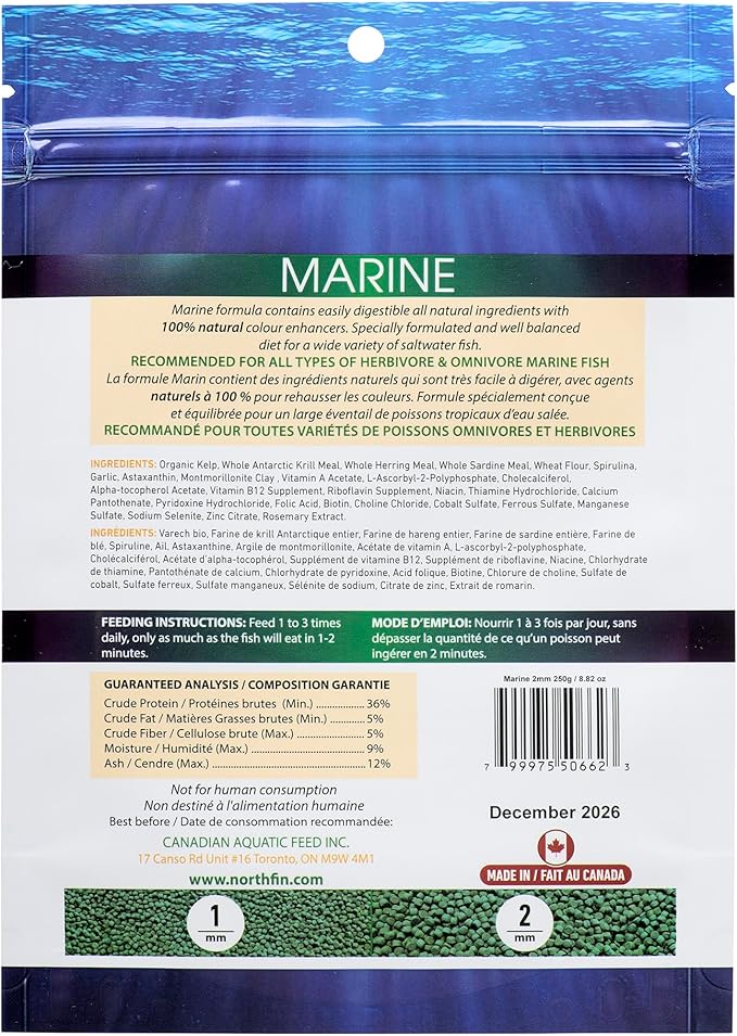 Northfin Food Marine Formula 1mm Pellet 250 Gram Package