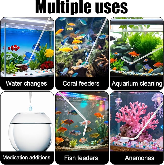 Aquarium Coral Fish Feeder, 50ml Manual Acrylic Pipette Suction Dropper with 2pcs Extension Pipes & 2pcs Connecting Hoses Fish Tank Waste Cleaning Tool & Water Changer