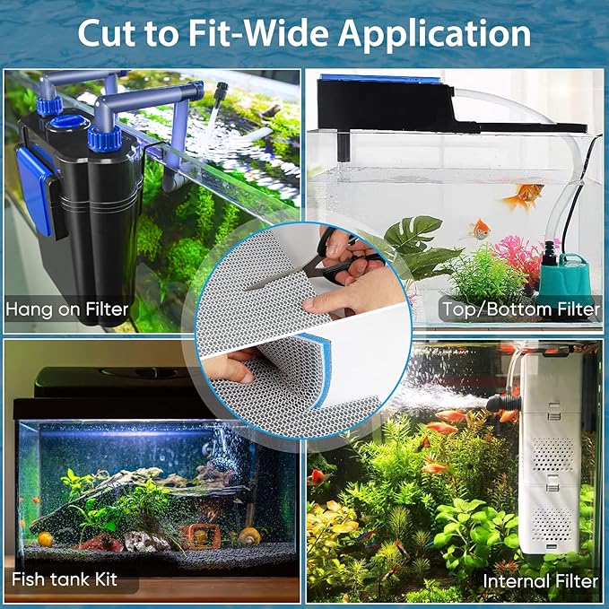 Aquarium Filter Media, Upgraded 8-Layer Filter Sponge Pad for Fish Tank and Pond, Super Filtering Effect, Cut to Fit, Reusable and Washable Aquarium Filter Floss (11.8” x 15.7” x 0.8")