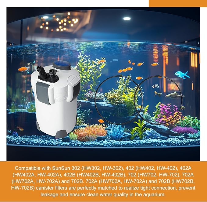 Canister Filter O-Ring,Replacement O-Rings Compatible with SunSun HW302, HW402, HW702 (2PCS)
