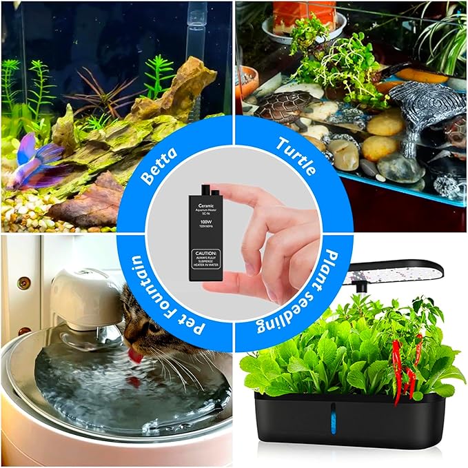 100W Small Aquarium Heater Betta Heater for 10-20 Gallon Freshwater & Saltwater Tanks, Alumina Ceramic Fish Tank Heater Turtle Heater with Dry-Run & Overheat Protection