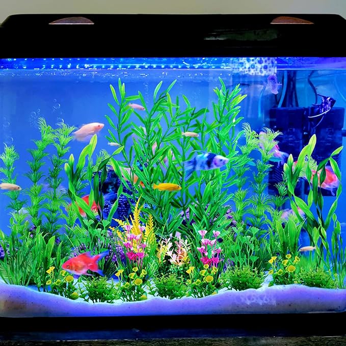 QUOZUO Fish Tank Plants, 20pcs Aquarium Decor Green Plants Artificial Aquarium Decorations Plant, Fish Tank Accessories for Household and Office Aquarium Simulation, Small to Large