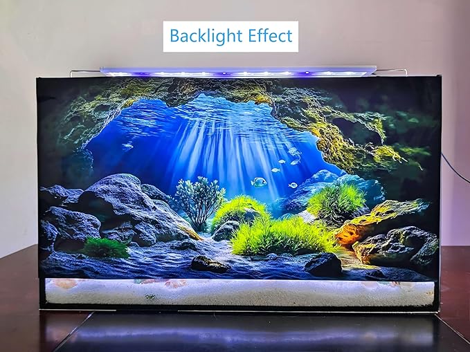 Underwater Cave Aquarium Background Rocks Water Plants Sunburst Landscape Fish Tank Background 30x18 Inches PVC Glass Container Decoration with Tapes
