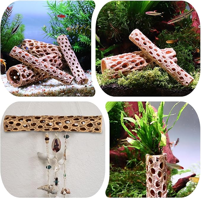 6“ Resin Cholla Wood Aquarium Décor Wood- Realistic Shrimp Hideout & Climbing Toy (6" L×1”Dia, 2pcs)