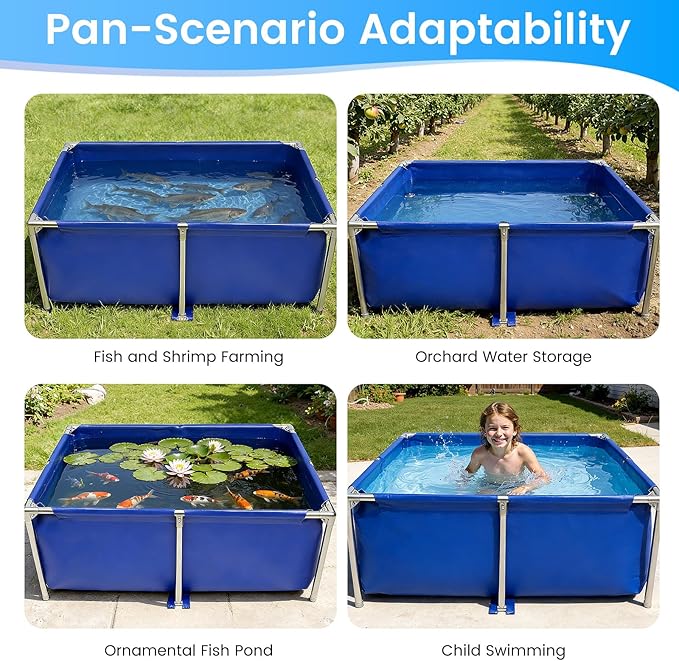 Canvas Above Ground Fish Pond with Steel Frame, Drain Valve, Blue Aquarium Pool, Koi Pond, Foldable Water Storage, Display Show Tank