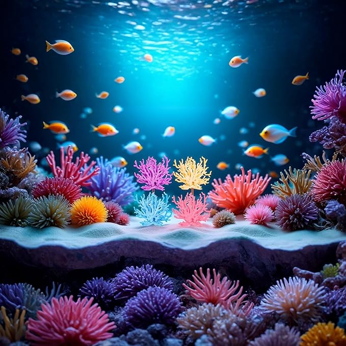 TOPZEA 4 Pack Artificial Aquarium Coral Decor, Plastic Faux Coral Reef Decorative Cute Fish Tank Decorations, Under the Sea Centerpiece Realistic Ocean Plant Ornaments for Party, Living Room