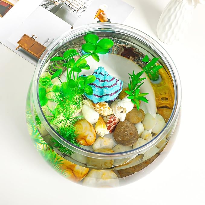 Balacoo Plastic Fish Bowl, Wide Round Terrarium, Unbreakable, Transparent, 24.5cm (LxWxH), for Fish, Home Decoration