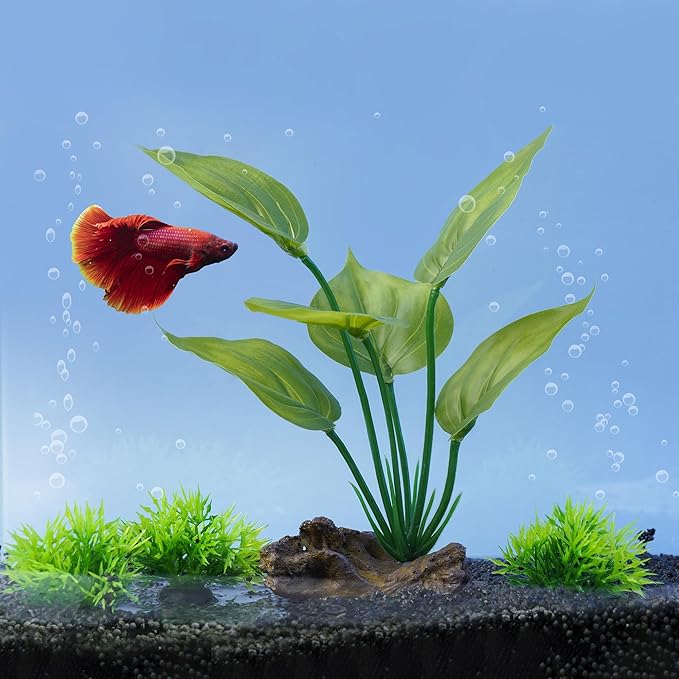 Ameliade Fish Tank Artificial Plastic Plants Decorations 6inch Silk Betta Leaf pad Hammock Hides Small Aquarium Decor Fish Bowl Accessories Reptiles Turtle Tank Driftwood Ornaments